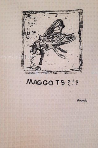 Anouk Pennay - Maggots ?!? Lino Print [cream]