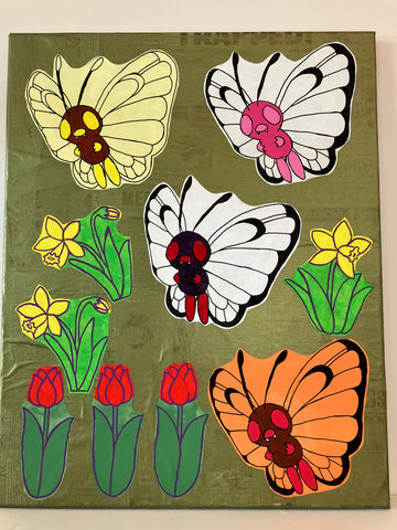 Butterfree Pokémon and 4 Tulips