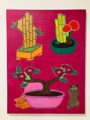 Bonsai Painting Cats (Pink)